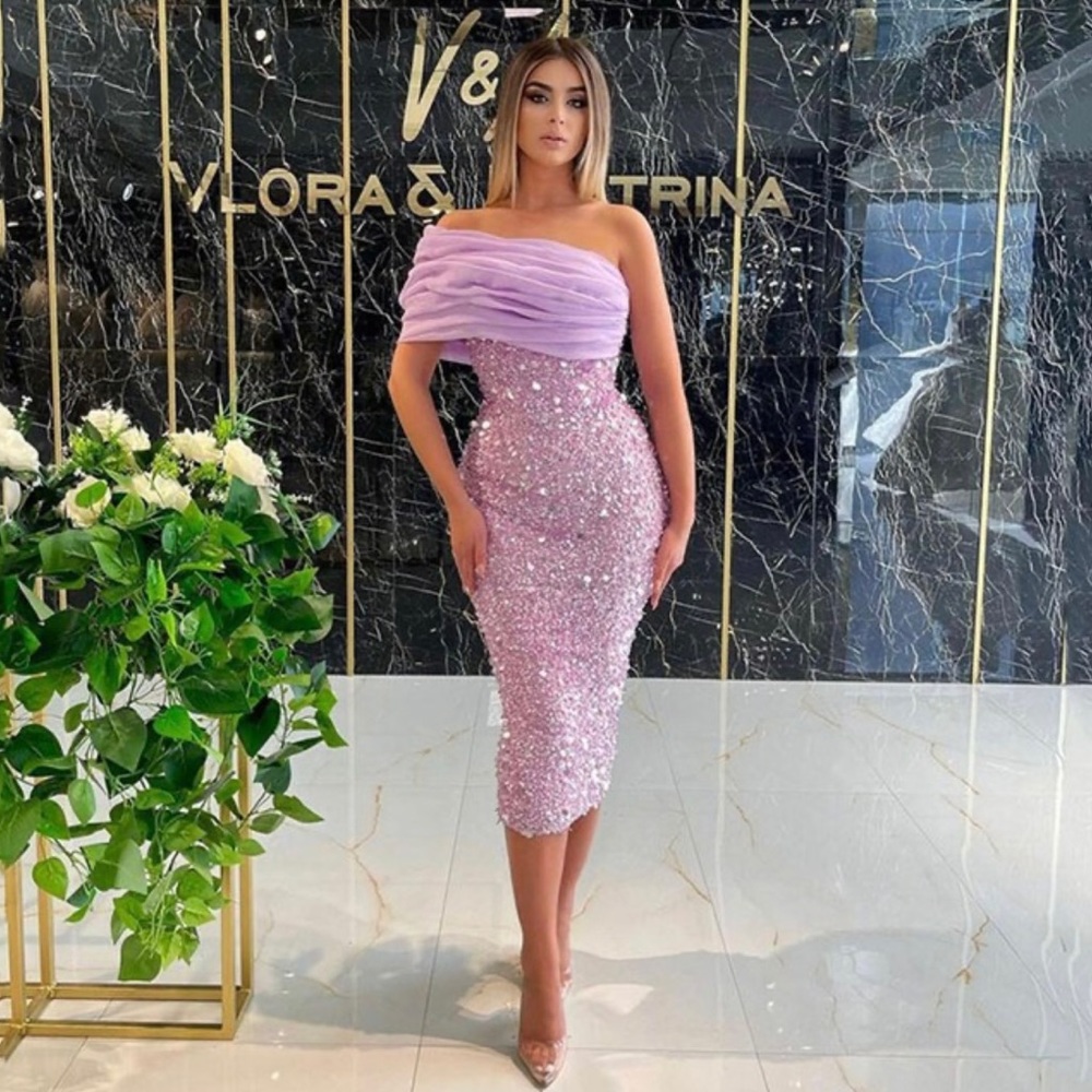 Purple Sequin One-Shoulder Evening Dress